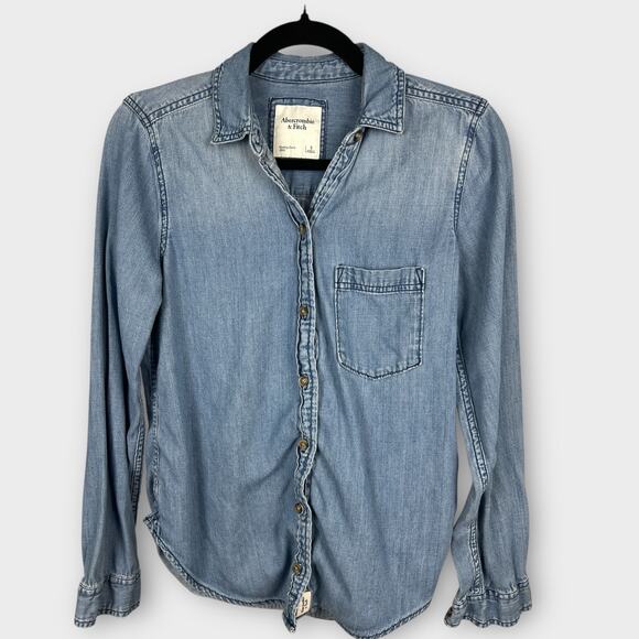 Abercrombie & Fitch Womens Small Cotton Lyocell Blend Light Denim Shirt - Picture 1 of 7